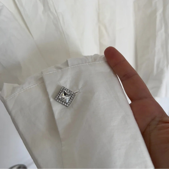 ZARA Jewel Buttons  Poplin Cropped Shirt SIZE L - Picture 8 of 12